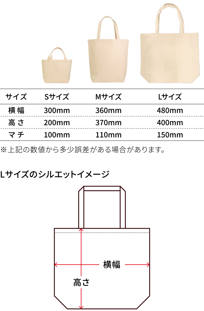 トートバッグサイズ表
